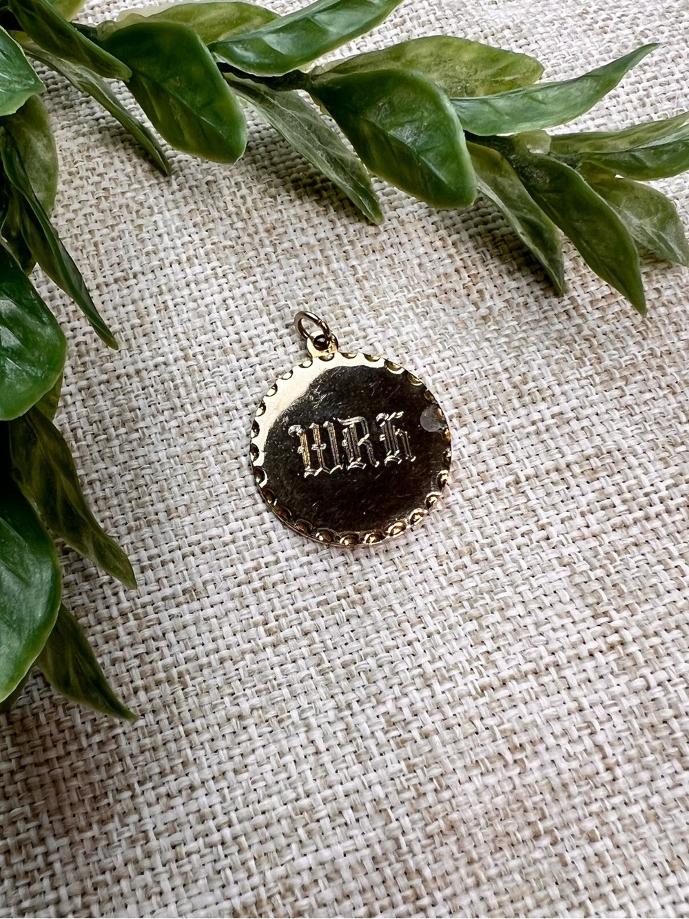 Vintage Gold Monogrammed Initial Round Circle Necklace Pendant